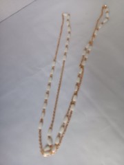 Vintage White Gladd Bead Long Opera Necklace Gold Tone Chain Link 24 in