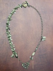 Signed JRD Brass Art Nouveau Necklace Ivy Heart Leaf Cascade Twig Toggle Boho