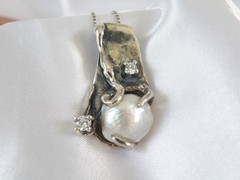 Brutalist Sterling Silver 925 Baroque Pearl Modernist Pendant Necklace