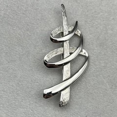 Vintage 1986 JJ Modernist silver tone Christmas Tree brooch pin, 3.5 inches