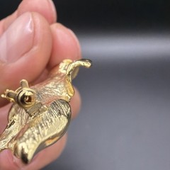 Vintage Gold Tone Maple Leaf Brooch Pin with Faux Black Pearl Center, 1960s