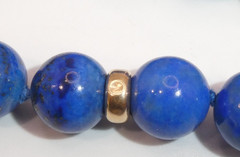 14K Gold 10mm Lapis Lazuli Bead Necklace 32”l Opera 14K Rondelle Spacers 106g