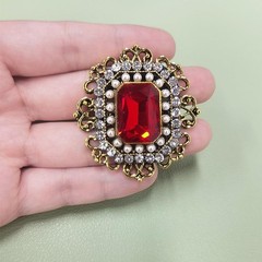 Antique Rhinestone Brooch Pin for Women Girls Gold Tone Vintage Red CZ