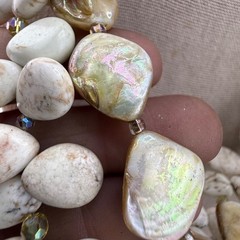 Polished Stone Mother of Pearl Necklace Layered Beaded Boho Surfer Beach 18”