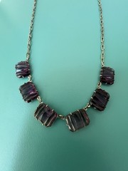 Antique Art Deco Purple Molded Glass Rivière Necklace – 17” – Silver Clasp