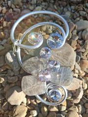 Jeff Lieb Mixed Media Modernist Abstract Swarovski Crystal Moonstone Pendant 4″