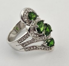 Sterling Silver 925 Green Gemstone Swirl Wave Pear Oval Cluster Ring Size 8 – 7g