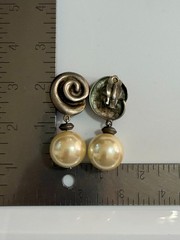 Vintage Ann Taylor Mega Faux Pearl Silver Swirl Chunky Statement Post Earrings
