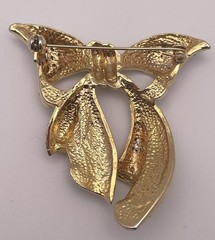 Sparkly Rhinestone Bow Gold Tone Brooch Pin