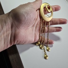 Tona Jewelry Signed Gold Design Swirl Brooch 4 Charms Dangling from 4 Chains
