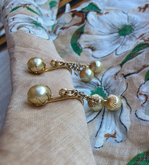 Vintage JMS Faux Pearl Earrings Dangle 12K Gold Filled Screw Back 1940s-1950s