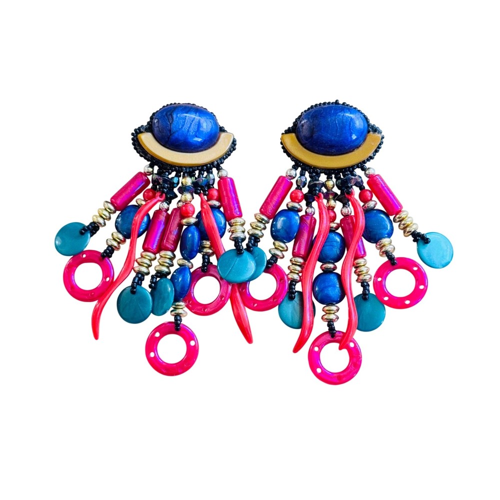 VTG 80s Over the Top Neon Abstract Earrings Dangle Pierced Statement Lucite Rare