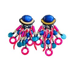 VTG 80s Over the Top Neon Abstract Earrings Dangle Pierced Statement Lucite Rare