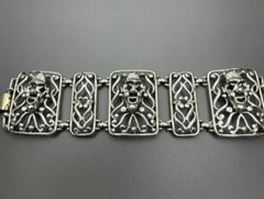 Vintage Selini Panel Bracelet Clown Jester Abstract Modernist Silver Tone 5 Link