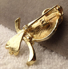 VTG TAIWAN 60’S SILVER GOLD TONE GREEN CRYSTAL RHINESTONE BARN OWL BIRD PIN 1″+