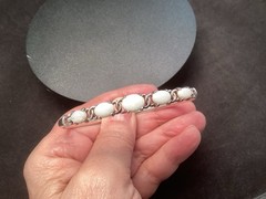 White Fire opal 5 stone hinged sterling silver vintage bangle Bracelet