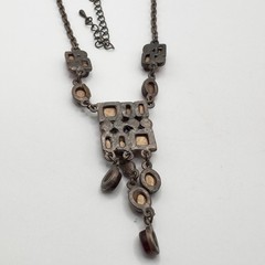 Art Deco Inspired Necklace Bronze Tone Red Lucite Dangles Adjustable 16″ – 19″
