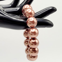 Hematite Chunky Rose Gold Coppery Metallic Hue Round Beaded Stretch Bracelet