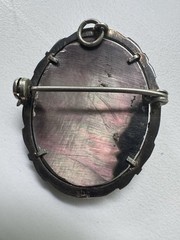 Vintage 800 Silver Mother of Pearl Abalone Shell Cameo Brooch Pendant Deco Era