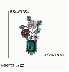 Women’s Art Deco Style Floral Rhinestone Brooch Pink & Green
