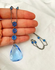 Vintage Art Deco Blue Crystal Lariat Necklace 1920s 1930s Dramatic Drop Y