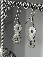 56. Vintage SJ Sterling 925 Double Blue Topaz Dangle Hook Earrings 8.6g, 45mm