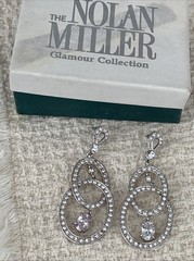 Vintage Nolan Miller Glamour Rhinestone Dangle Pierced Earrings 2 1/4”