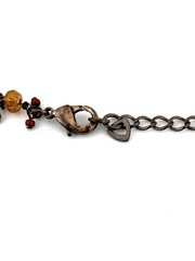 Vintage Style Copper Tone Carved Pendant Beaded Necklace Amber Red Crystals