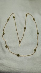 Vintage Crown Trifari Gold Tone Green Spring Ball Chain Station Necklace 29 in