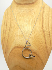 Vintage Sterling Silver Modernist French Horn Pendant Necklace Musician