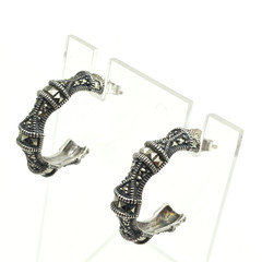 Vintage Judith Jack Sterling Silver 925 Marcasite Hoop Earrings