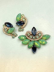 Verified Juliana Green Opal Blue Rhinestone Brooch Clip Earrings Set *Modified*