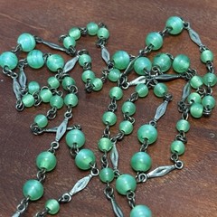 Lovely Vintage Necklace With Tiny Green Swirl Lucite Wire Linked Beads, Long.