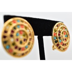 D’orlan Vintage Clip Earrings Round Cabochon Coral Turquoise Gold Signed BinBF