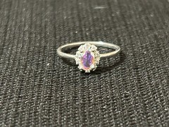 Vintage 925 Sterling Silver Aurora Borealis AB Halo CZ Multicolor Ring Size 6.25