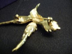 Evan St Clair Genuine Ruby Rhinestone Hummingbird Brooch Gold tone figural inbox