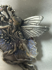 JJ JONETTE Vintage Pewter Pin Brooch Winged Fairy With Purple Sparkles