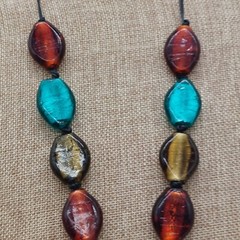 Multicolor Glass Bead Necklace Choker Blue Brown Green