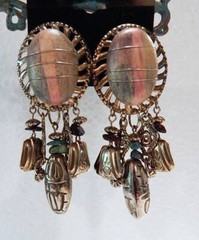 1980’s Dangling Earrings Clip-On Wood-Beads-Metal