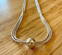 925 Sterling Silver 16″ 3-Strand Snake Chain Necklace Sliding Bead Pendant 11.7G