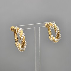Faux Pearl Rope Earrings Clip On Hoop Classic Twist Screw Back Non-Pierced