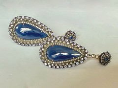 Vintage style Sapphire, Tanzanite & Diamonds Dangle Drop Earrings Silver