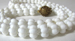 Vintage White Milk Glass Necklace Molded Cloud Bubble Beads Slide Clasp
