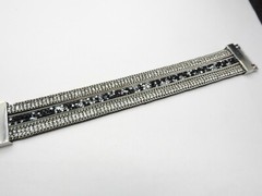 Hildie & Jo Black Clear Rhinestone Silver Tone Metal Magnetic Bracelet Vintage