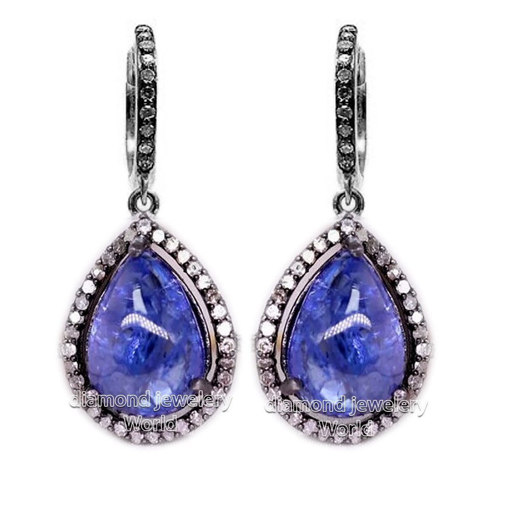 Amazing 1.35ct Rose Cut Diamond Tanzanite Studded Silver Vintage Earring Jewelry