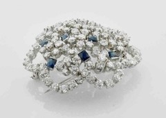 11.30CT Blue Sapphire & White CZ Solitaire Style Womens Brooch In 925 Silver.