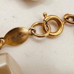 Vintage Freirich 52″ Lucite (?) Faux Baroque Pearl Necklace Gold Tone Signed