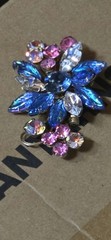 VTG DeLizza Elster Juliana Brooch Molded Givre Blue Glass Pink AB Flower Pin