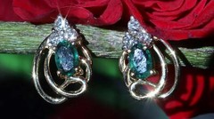 14k y/gold earrings 0.45ct natural, treated emerald natural diamond stud 2.72gr