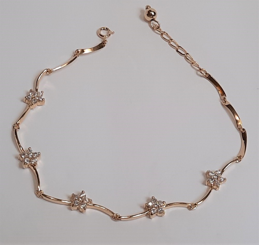 Vintage Signed 925 R China Gold CZ Flower Link Tennis Bracelet 7.5 in – 8.5in